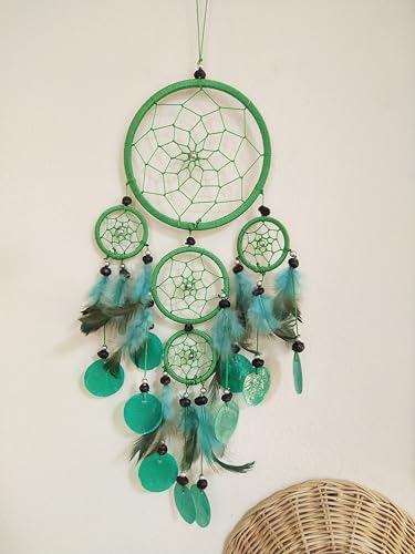 Moose546 19 inch Green Dream Catchers with Feathers and Beads Wind Chimes, Indoor Outdoor Hanging Decor D-005