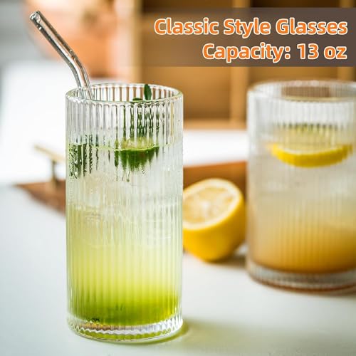 Image of KHOLAD Ribbed Glass Tumbler Mugs With Airtight Wooden Lid And Straw Pack Of 1,Multipurpose Drinking Glasses Sipper Perfect For Cocktails,Smoothies,Juice,Beer,Coffee For All-Occasions (Ribbed),400Ml