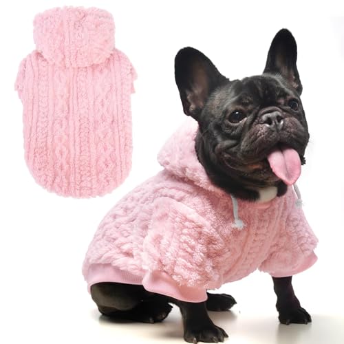 KOOLTAIL Fleece Dog Sweater Hoodie for Small Medium Large Dogs - Super Soft Fall Dog Clothes Hat Hooded Sweatshirt with Leash Hole, Warm Winter Cold Weather Pet Coat for Puppy Cats Girl Female Pink S