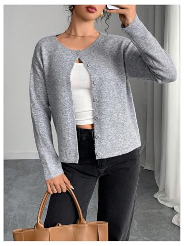 Women's Button Down Cardigan Crew Neck Long Sleeve Ribbed Knit Sweaters Trendy Fall Clothes3