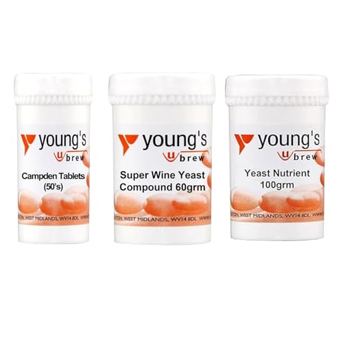 Youngs Home Brewers Wine Yeast Compound with Yeast Nutrient & Campden Tablets - Suitable for Homemade Wine Making and Brewing - 60g Compound 100g Nutrient 50pk Tablets