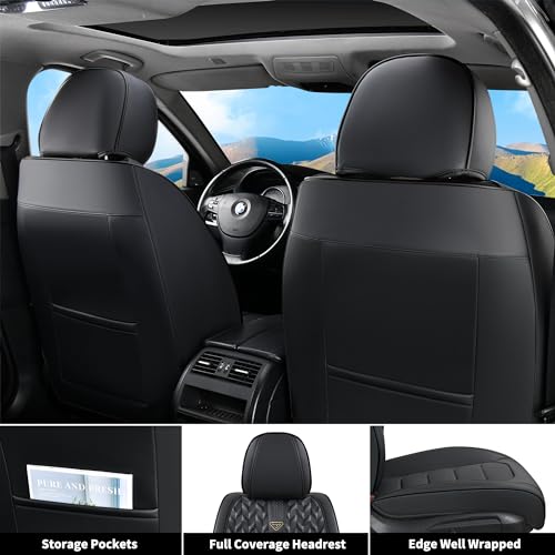 Image of FLORICH Car Seat Covers, Leather Seat Covers, Front Seat Covers 2PCS,Waterproof Car Seat Protector, Auto Driver Seat Covers Accessories Fit for Most SUV Trucks(Black, Front Pair)