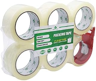 Extra Quiet No Noise Silent Clear Packing TapeHeavy Duty Packaging Tape for Moving, Packaging, Shipping, Office and Storage,6 Rolls 60mic x48mm x66m with a Free Tape Gun, BOMEI PACK