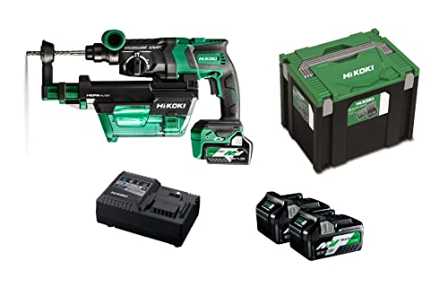 HiKOKI Akku Bohr- & Meißelhammer DH36DPE (36V, 3.2 J, Staubabsaugung, Brushless, LED, Bohrtiefenmanagement, SDS-plus-Werkzeugaufnahme, Zubehör, Koffer, inkl. 2x 2.5 Ah Akku und Ladegerät)) – Bild 3