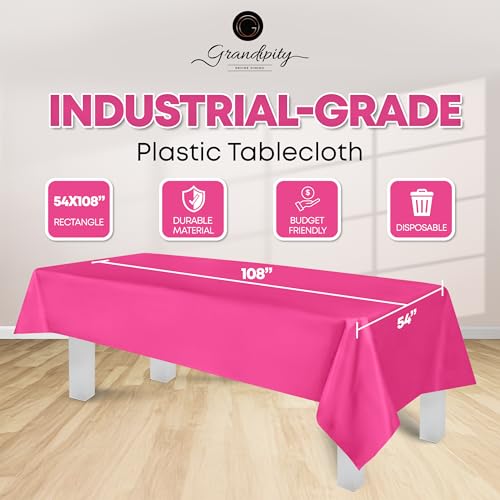 Image of Grandipity 24 Pack Premium Disposable Plastic Tablecloth 54 Inch. x 108 Inch. Decorative Rectangle Table Cover - Hot Pink