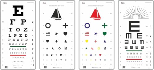 KASHSURG Distance Vision Charts Traditional Snellen, Illiterate Landolt E & Astigmatism, Kindergarten Color Chart and Kindergarten Standard Chart Size 22 * 11 Inchs_193_Pack of 13