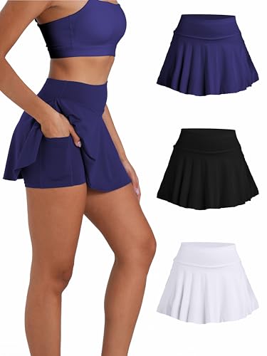 3 Pack Pleated Tennis Skirts for Women High Waisted Golf Skirt with Pockets Athletic Mini Skorts Tummy Control