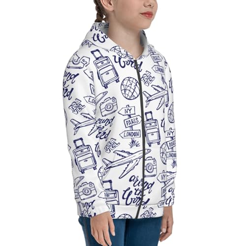 World Travel2 Kid Hoodies Boys Zip Up Sweatshirts Girls Pullover with Pocket4