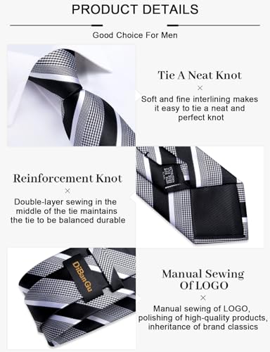 Image of DiBanGu Mens Striped Tie Silk Woven Necktie and Pocket Square Cufflinks Tie Clip Set Wedding Business Formal Gift Tie for Men