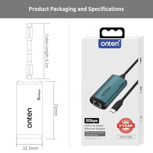 Image of USB-C to Ethernet Adapter - 5Gbps High-Speed,USB-C to RJ45 5000Mbps Ethernet LAN Network Adapter Thunderbolt 4 /3 Compatible, for iPhone 15 Pro /Max, MacBook Pro /Air 2023, iPad Pro,iMac and More（5G