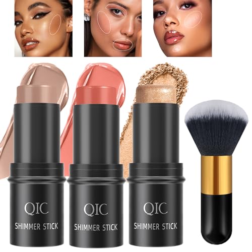 3 Pcs Creme Kontur Sticks Kit Highlighter Stick&Blush Stick&Bronzer Stick Lang anhaltende glatte natürliche Gesicht Konturierung Illuminator Makeup Set