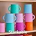 PopYum Silicone Training Cup 2-Pack for Baby and Toddler, handles, BPA Free, self feeding training, tumbler (sky blue and PopYum orange)