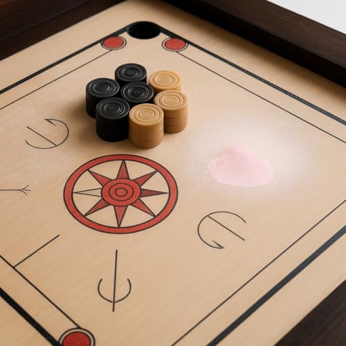 Image of Carrom Board Practice Kit - 1kg Carrom Powder Combo Pack (500g x2) with 24 Acrylic Carrom Coins 6mm & 1 Striker | Smooth Fast Powder for Board Game Indoor Play Pink Set