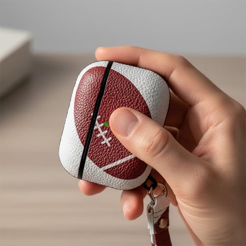 Image of Football PU Leather Case for Apple AirPods Pro 2nd Gen, Compatible with AirPods Pro 1st Gen, Protective Cover with Keychain, Wireless Charging, Brown
