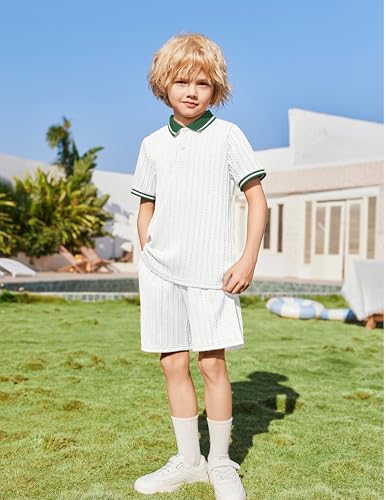 Image of Arshiner Boys 2 Piece Outfits Button Polo Shirt & Elastic Shorts 4-13 Years