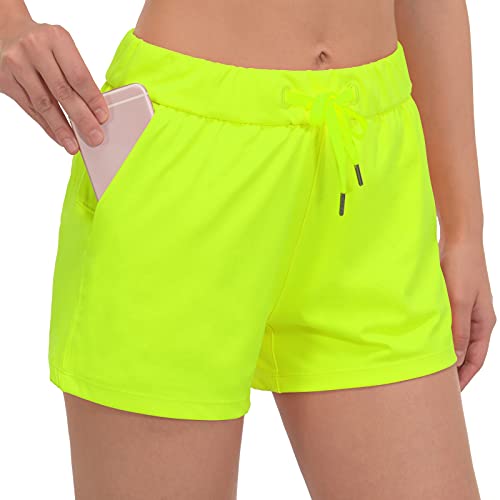 Piqidig Shorts For Women Running Workout Shorts Athletic Gym Shorts With Pocket Fluorescent Green #TOP1