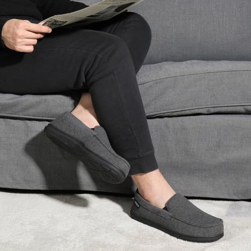 Image of ULTRAIDEAS Men's Moc-Toe Slippers Loafer House Shoes Indoor Outdoor Memory Foam with Breathable&Warm Knit Upper