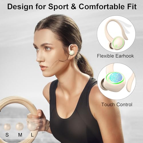 Image of Matast Wireless Earbuds, Bluetooth Headphones Sports, Bass Fitness Earphones Gym Running, IP7 Waterproof Headset with Earhook Workout, Playback Over-Ear Buds with ENC Noise Cancelling Mic
