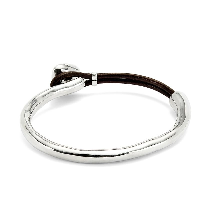 UNOde50 Sterling Silver-Plated Leather Bracelet with Green Faceted Crystal, Rigid Design, SER CAMALEONICA2