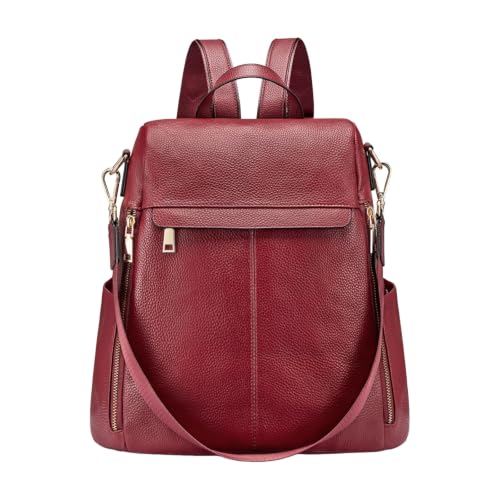 Mochila Feminina de Couro PU Antifurto Moda Simples Mochila Pequena Impermeável Vintage E Versátil Casual Bolsa Viagem Multiuso MT625 (Vermelho)