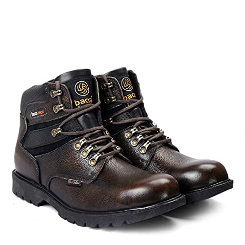Image of Bacca Bucci Mens 6 inches Premium Steel Toe Cap Real Grain Leather Outdoor Laceup Boots /Warranted Qualtiy & Durable Boot