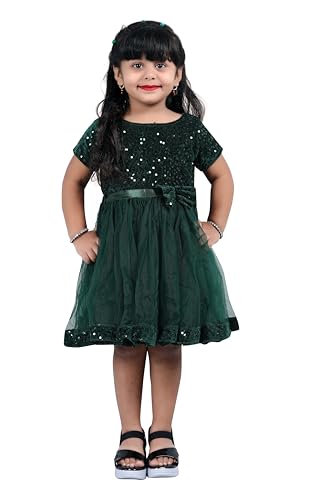 Image of Charming Girls' Kids Velvet & Net Frock with Knee-Length Short Sleeve A-line Round Neck Fit and Flare and Back Zipper Closure|Kids Dress for Baby Girls Birthday Outfit
