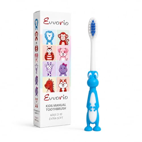 Image of Toothbrush for Kids with Ultra Soft Bristles for Oral Cleaning, Suitable For 2-12 Years Toddlers, Dinosaur Design, Blue, Pack of 1