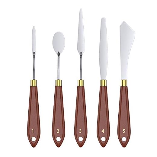 TiMOVO Juego Profesional de Cuchillos Pintados,[5PZS] Espátula de Acero Inoxidable con Asa de Madera,Conjunto de Cuchillos de Paletas para Pintura al Acrílico, Óleo, Mezclar Pintura, Marrón Rojizo
