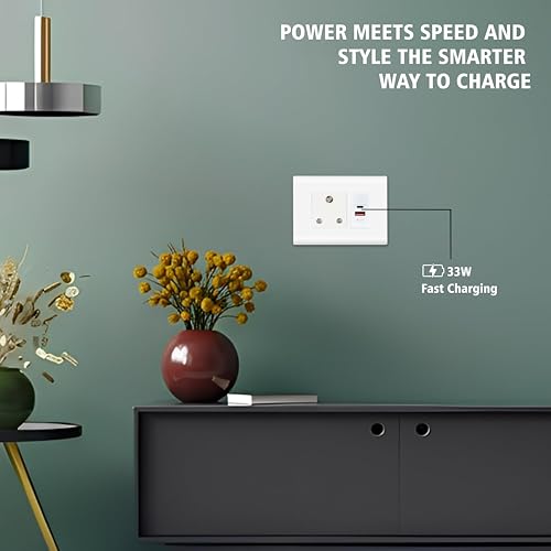 Image of MX 35W Modular USB Charger Socket with Dual Ports USB-C & USB-A, Fast Charging Wall Module for Switch Board, 90-270V AC Input, 22.5 x 45 mm Modular Plate, Power Socket for Home & Office, White
