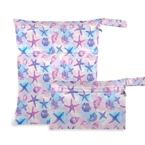 Coikll Wet Dry Bags for Cloth Diaper 2 Pack Waterproof Yoga Gym Bag for Swimsuit Wet Clothes Baby Items-?Starfish and Conch?