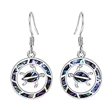 Opal Gem Cute Sea Turtle Drop Dangle Earrings, Natural Abalone or Created Opal leverback Earrings...