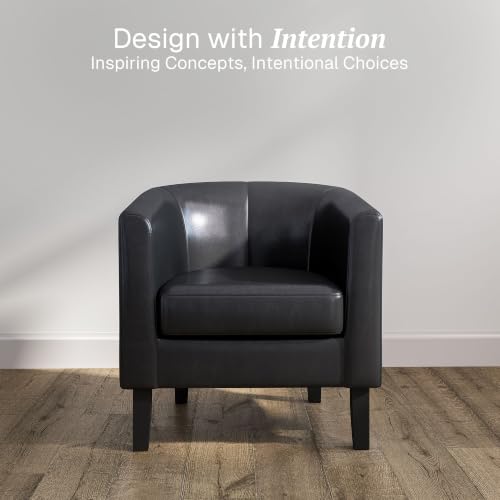 Image of BELLEZE Accent Barrel Chair, Set of 2 Faux Leather Round Club Tub Sofa Corner Chair with Flared Legs and Cozy Soft Padding for Living Room Bedroom Waiting Room - Black