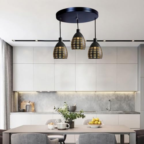 Image of GreyWings Antique Hanging Light for Home, Black Aluminium 3 Light Pendant Ceiling Lamp, Vintage Chandelier,(Bulb not Included) Cluster Set