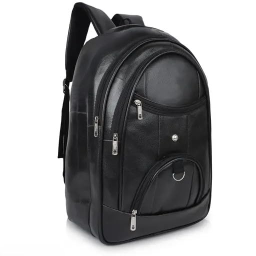 Large 35 L Laptop Backpack PU Leather Backpack For Men & Women Bagpack Travel Backpack Perfect For Office School Bag & College Backpack (Black)-image-37