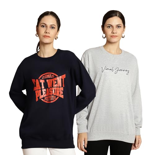 Image of Mack Jonney Multicolor Printed Round Neck Cotton Fleece Sweatshirt for Women (Pack of 2)-MACK51199