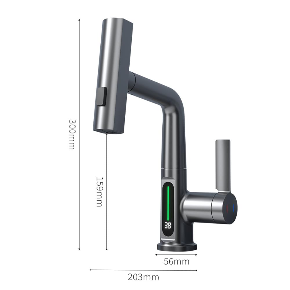 Robinets de cuisine avec rotation à 360 degrés extensible avec pulvérisateur extractible, robinet 3 voies avec régulateur de jet, noir