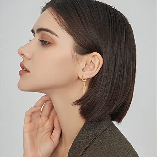 KaFu Surgical Stainless Steel Huggie Hinged Hoop Earrings Punk Hip Hop Cool Goth Black Silver Feather Drop Dangle Earrings for Men Women3