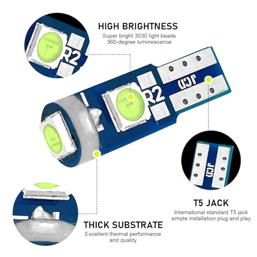 20 Piezas Lámparas LED T5 PC74 3030-3SMD Azules miniatura 3