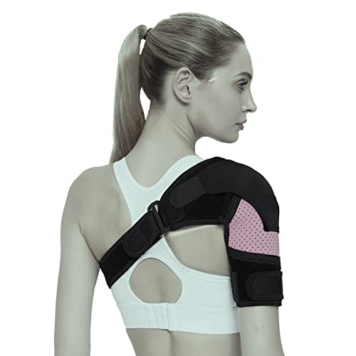 Image of TIMA Shoulder Brace for Women & Men - Pain Relief for Torn Rotator Cuff, Support and Compression - Sleeve Wrap for Shoulder Stability and Recovery - Fits Left and Right Arm (Pink)