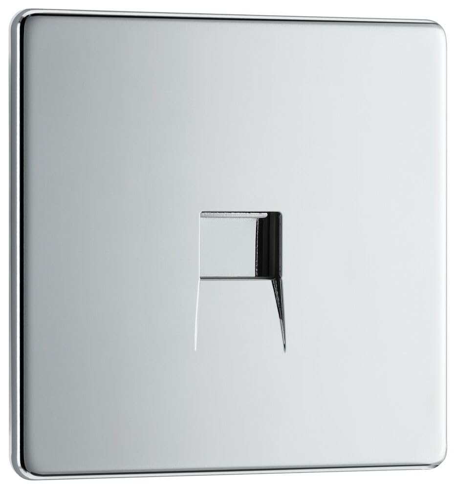 British General Polished Chrome Bg Electrical Single Secondary Slave Telephone Socket, Screwless Front Plate, Slim Profile, Premium Flatplate, Fpcbts1