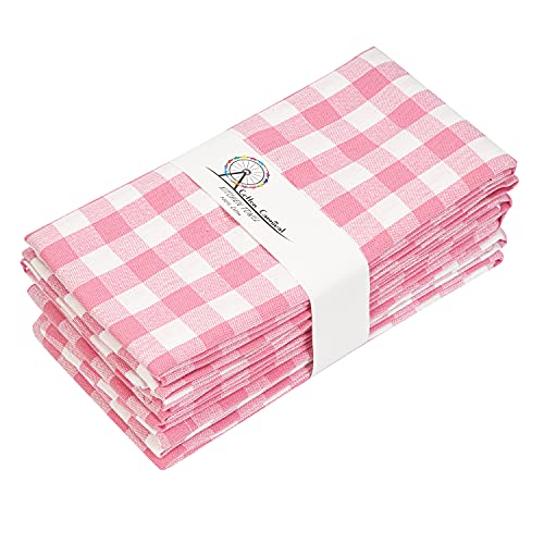 Cotton Carnival Lot de 6 torchons de cuisine 100 % coton filé à l'anneau - Qualité supérieure - Coins en miteux - Super absorbants - Motif vichy rose et blanc Cover