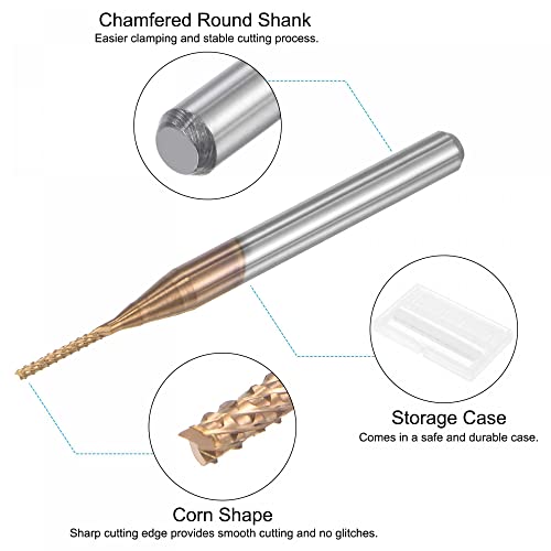 Image of uxcell End Mill CNC Router Bits, 1 /8 inch 3.175mm Shank 0.9mm x 6mm Titanium Coated Tungsten Carbide Engraving Milling Cutter for PCB Plastic Fiber Wood 4pcs