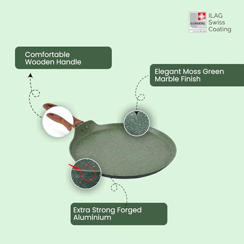 Image of SALFORD Forged Non-Stick Tava | 26 cm | Gas & Induction Base | Non-Toxic PFOA Free Coating | 1Y Warranty | Roti, Dosa, Pancake, Chilla | Wooden Finish Handle | Moss Green