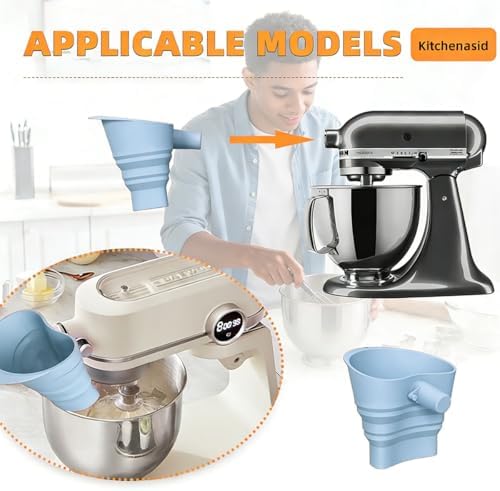 Flour Funnel for Kitchen Aid Mixer 4.5 – 5 Qt, Food-Grade Silicone Foldable Funnel, Large-Capacity Stand Mixer Attachment, Dishwasher Safe (Blue) - 2
