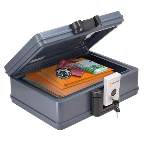 BRIHARD - Zertifizierte Feuerfeste Dokumentenbox 2017 A4, Safe Tresor Feuerfest Wasserdicht mit Schlüssel, Feuerfeste Box für Geld & Dokumente, Tragbarer Safe Box mit Griff H 15,5 x B 40,7 x T 32,1 cm