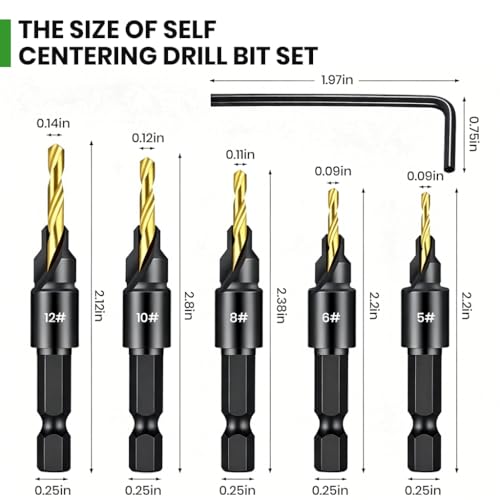 Image of Serplex 14Pcs Countersink Drill Bit Set, 5 Wood Drill Bits and 8 Plug Cutters with L-Wrench, Titanium-coated 1 /4 Inch Hex Shank Quick-Change Wood Plug Cutter Set for Woodworking-Silver
