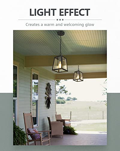 Kauen Outdoor Pendant Lights For Porch,Exterior Hanging Light Fixtures,Outdoor Lantern Pendant Light In Textured Black Finish W/Clear Glass Panel - 2451-1H #TOP1