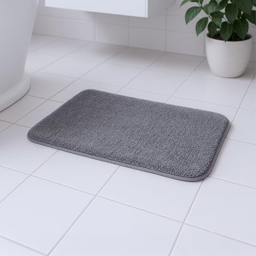 Image of Earthy Fables Soft Microfiber Rectangular Bath Mat - Cut Pile, Quick Dry, Anti-Skid, Water Absorbent, Non-Slip, Machine Washable Floor Rug, Shower Mat, Door Mat for Bathroom, Bedroom, 60x40 cm - Grey