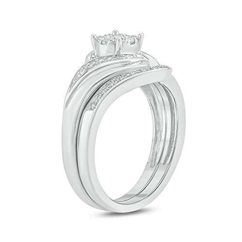 Cali Trove 1/4ct Round White Natural Diamond 925 Sterling Silver Cluster Flower Wedding Bridal Ring Set for Women2