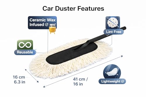 Image of JAYTOP DUST-Bust Car Duster Microfiber Brush || Lint-Free & Scratch-Free Car Cleaner Brush with Long Handle with Ceramic Wax Infused || car Accessories 2026 || Effortless Cleaning